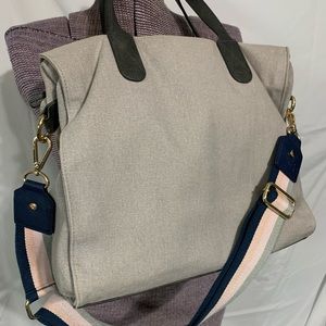 Erin Condren Grey Tote with navy and pink bag strap